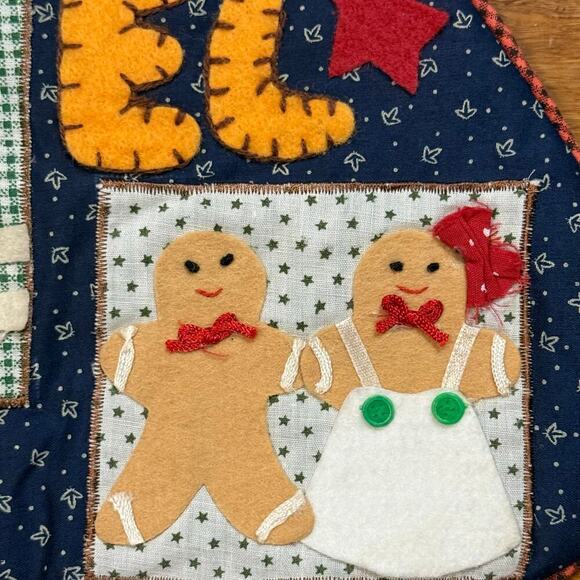 VTG Y2K Quilted Patchwork Felt Button Christmas Stocking Snowman Gingerbread - Picture 5 of 10